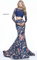 Sherri Hill 51064 Navy Print