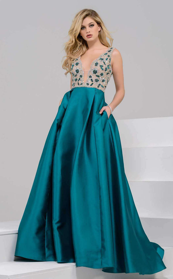 Jovani 47234 Teal/Nude