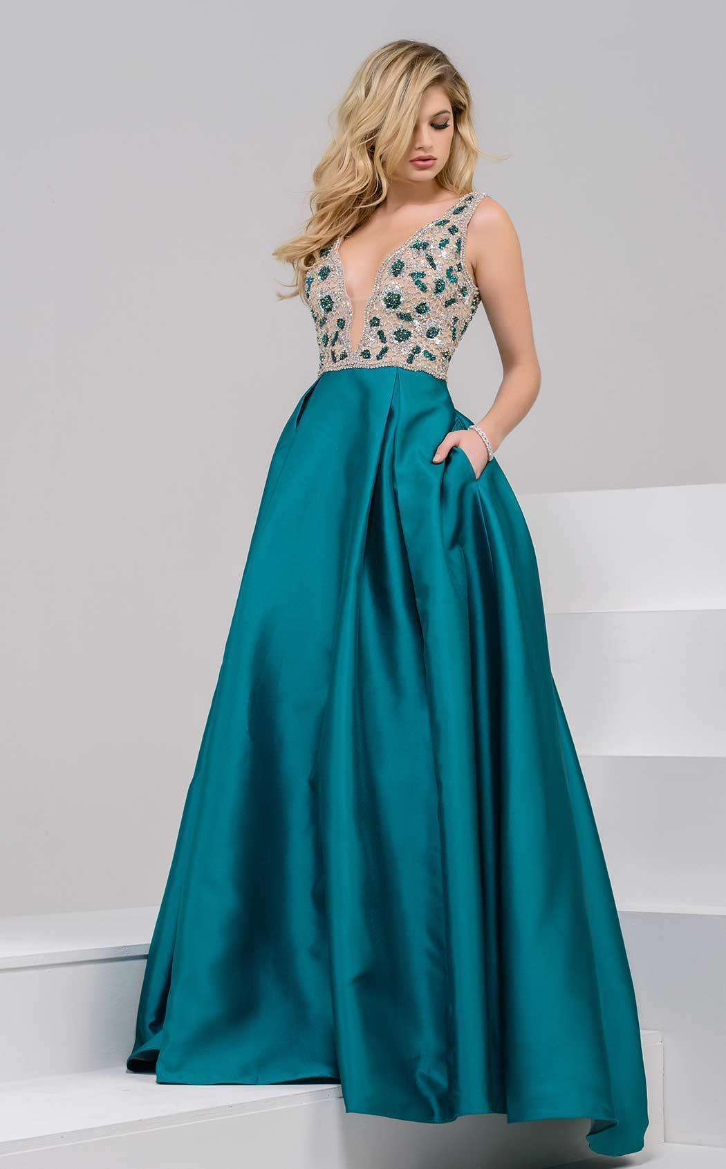 Jovani 47234 Teal/Nude
