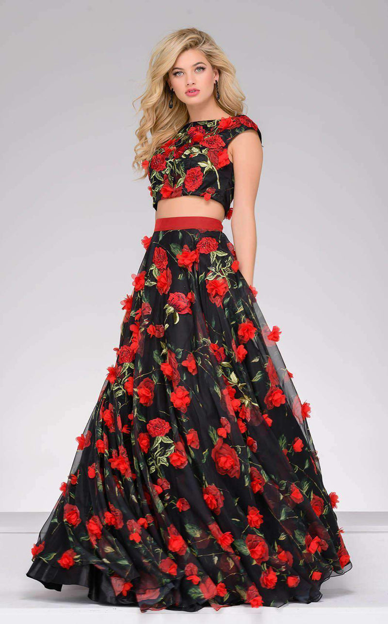 jovani black and red dress Jovani 60283 Red Plunging Neckline Embellished Dress