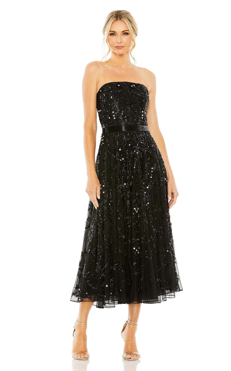 Mac Duggal - Black Strapless Embellished A Line Dress - US 10 Mac Duggal - Black Strapless Embellished A Line Dress - US 10