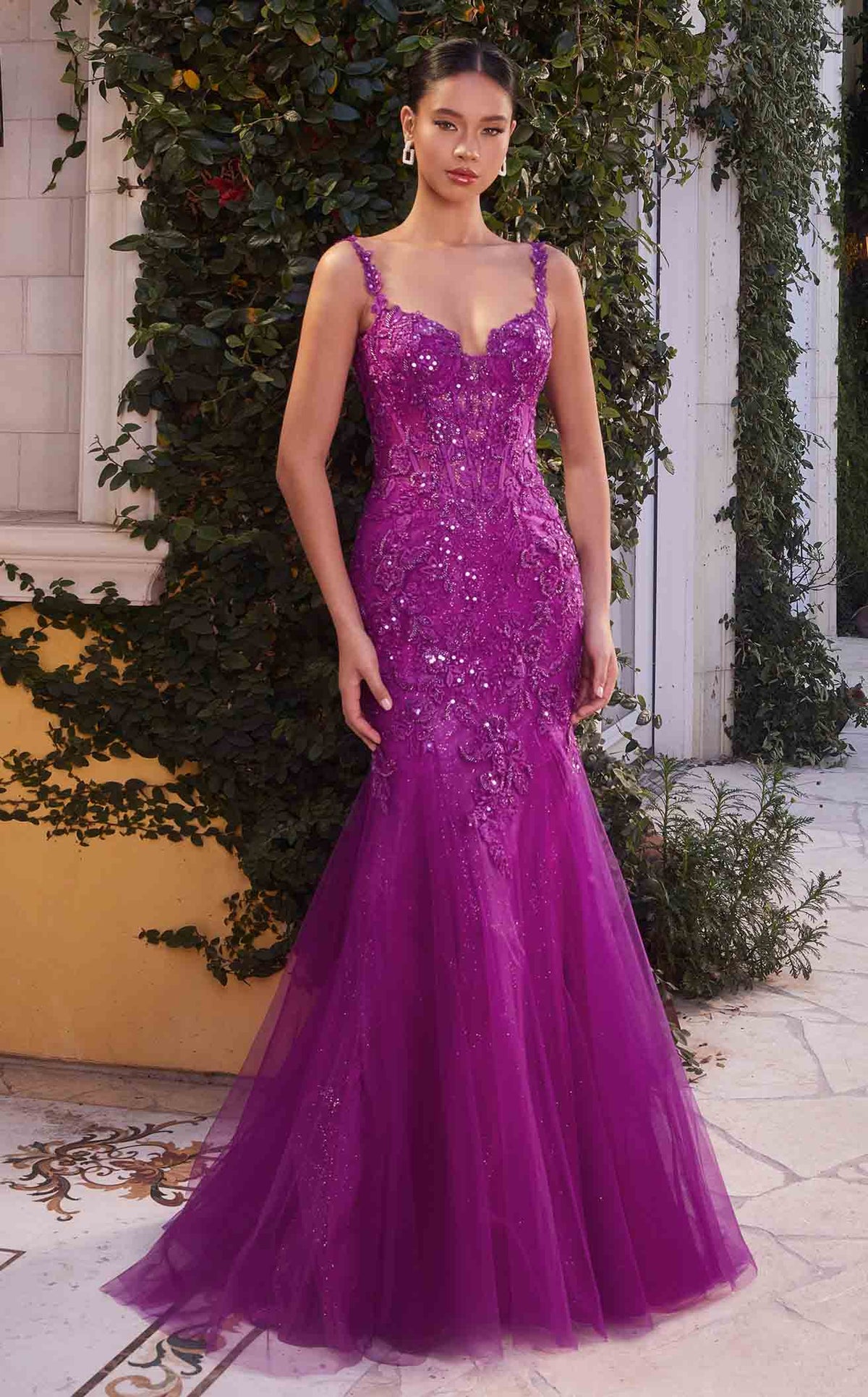 open lace back dress Spaghetti Straps Lilac Corset A-Line Prom Dress with Rhinestones, Lilac / 2 main image 0
