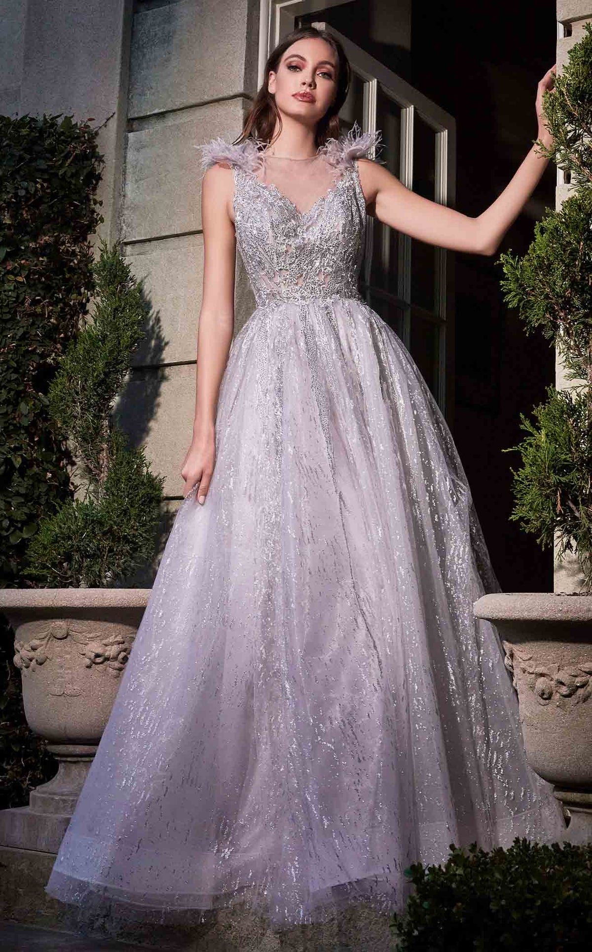 cinderella silver dress CINDERELLA DIVINE CD754 Metallic Silver Fitted Embellished Gown