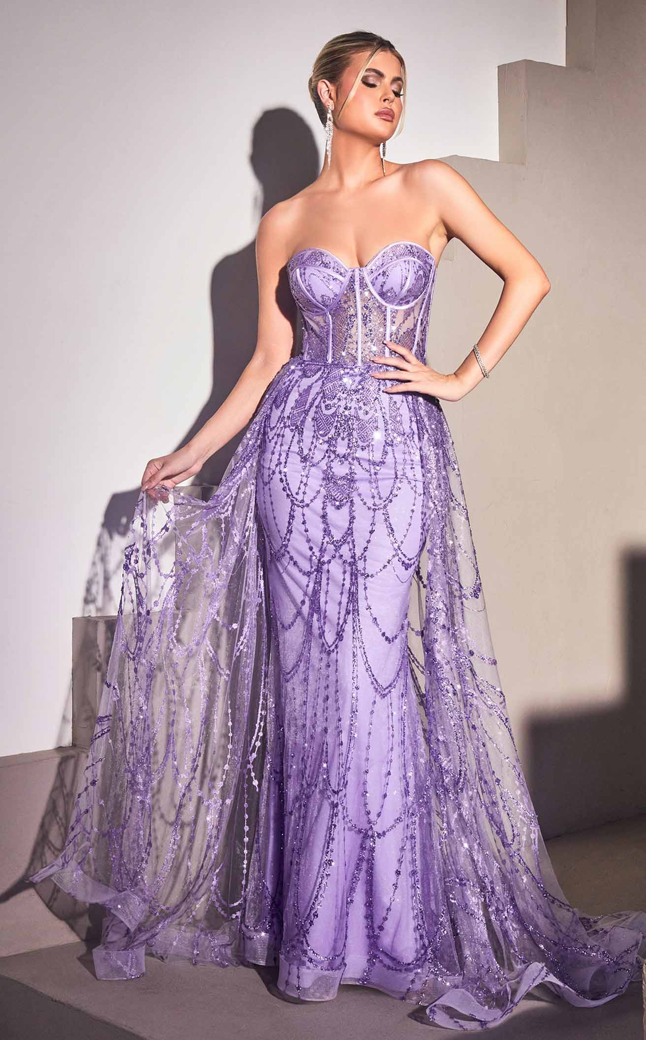 Ladivine KV1125 Fitted Satin Lace Sparkling Bodycon Dress