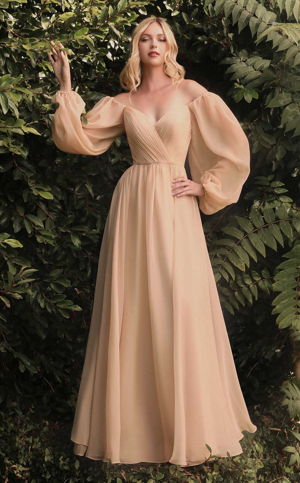 Ball Gown Long Sleeves Bateau Satin Floor-Length Dresses - June Bridals