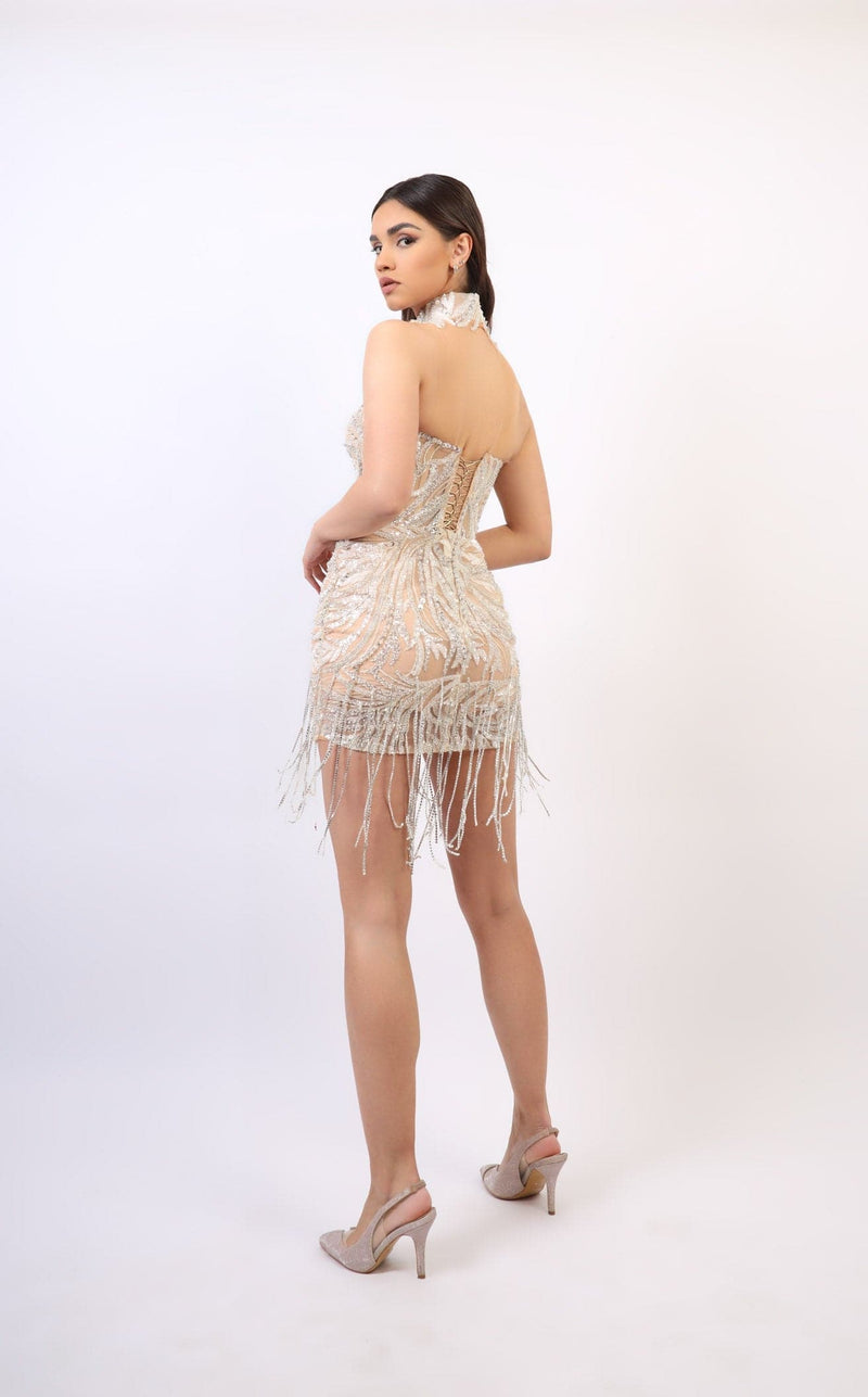 Chvmpayne Collection DL101 Dress Nude-Silver