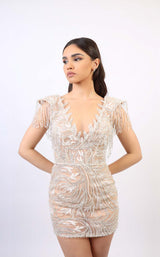 Chvmpayne Collection DL102 Dress Nude-Silver