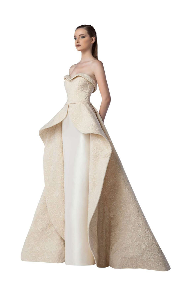 long dress with overlay skirt Romilly Asymmetric Mikado Fitted Wedding Dress by Luce Sposa with Optional overlay skirt