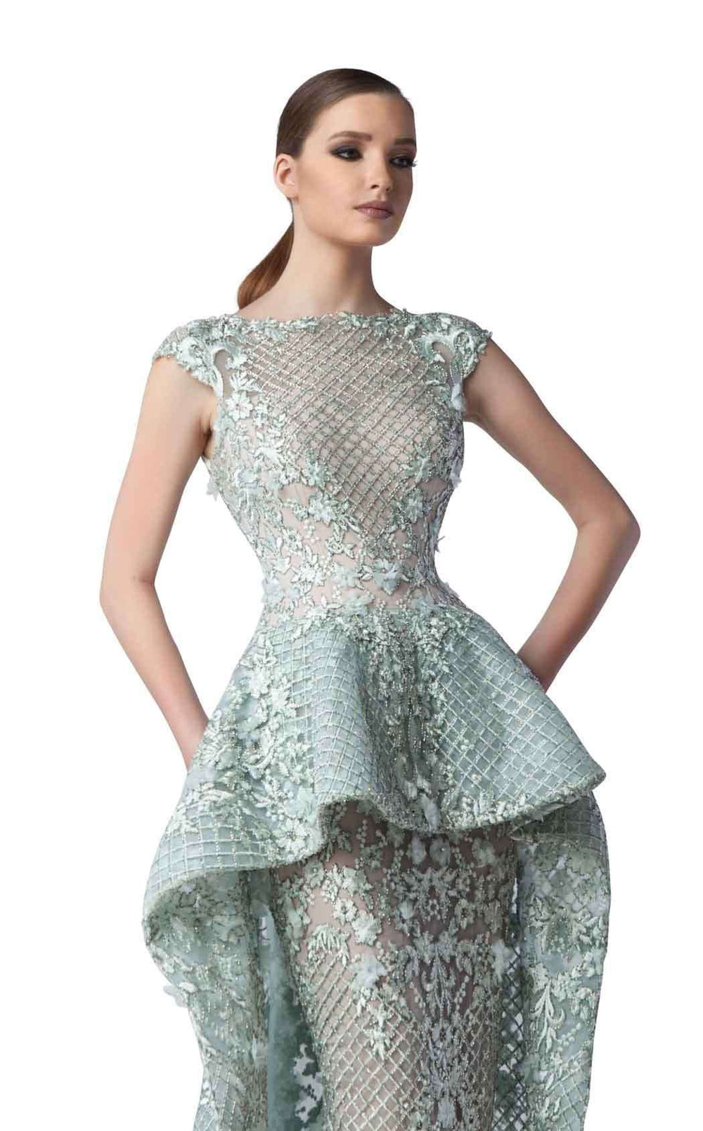 sachin and babi light blue dress Sharon Said Gray Long Sleeve Overskirt Evening Dress For Women Wedding  Party Pink Plus Size Arabic Dubai Long Formal Gow pink pink 18 18 main image 0