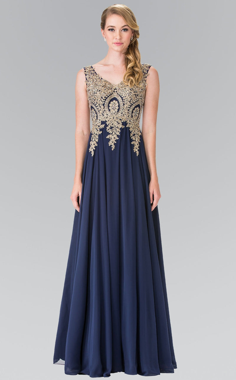 Long elizabeth k prom dress with lace online bodice