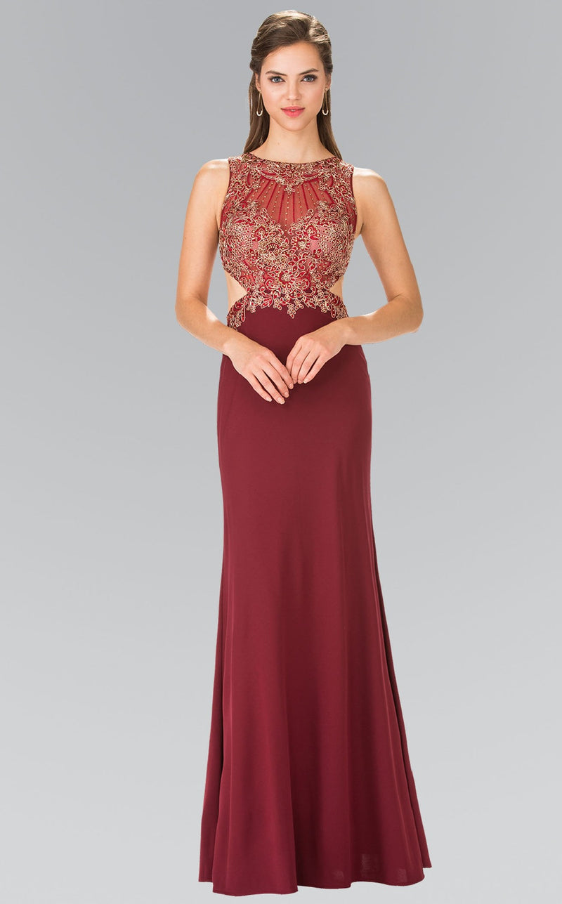Long Sleeveless Dress with Gold Applique by Elizabeth K GL2316 S / Black
