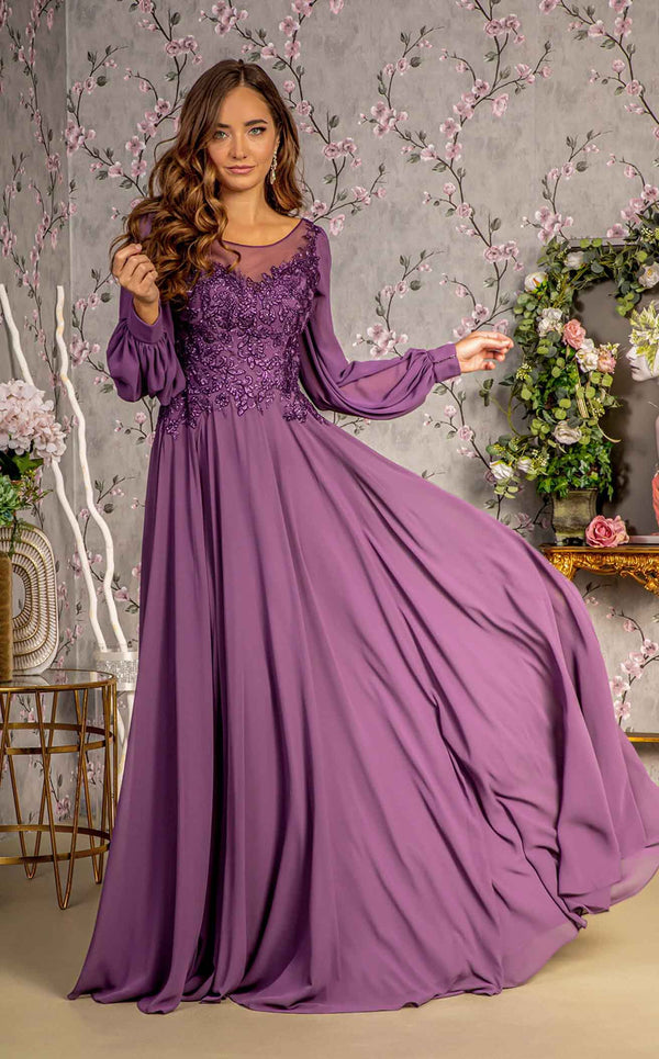 A Line V Neck Purple Beaded Long Prom Dresses, Lilac Long Formal Eveni –  Eip Collection