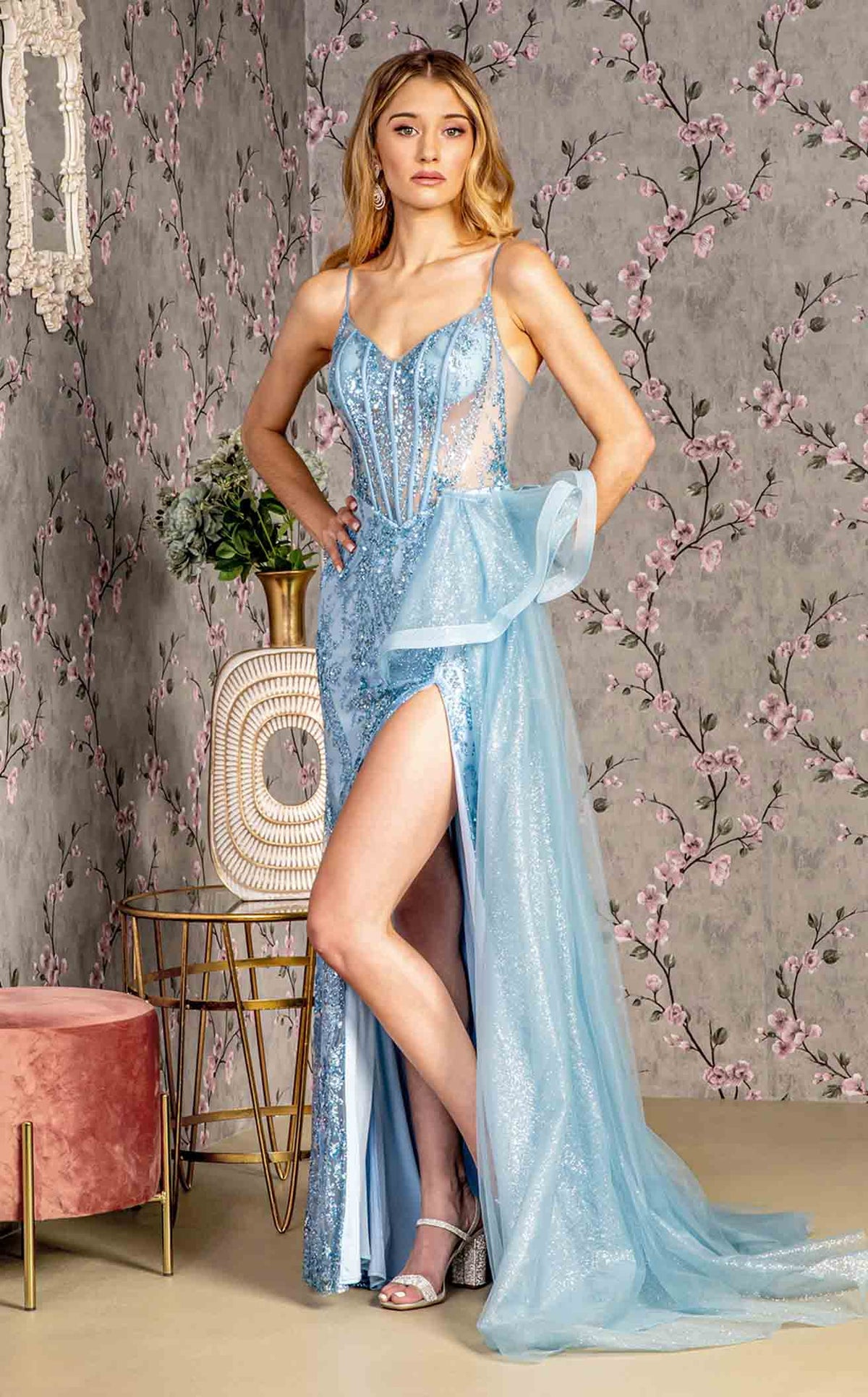 maxi dress tiered Everlee Bustier Tiered Maxi Dress • Shop American Threads Boutique Blue Floral / XS
