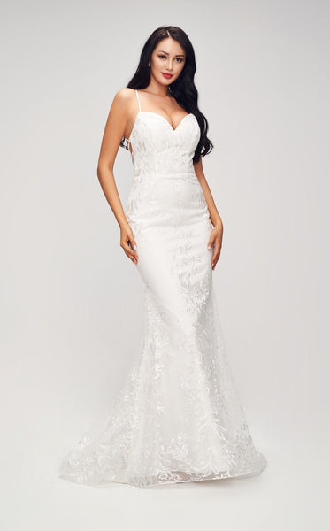 Long Sleeve Fit And Flare Wedding Dress With Detachable