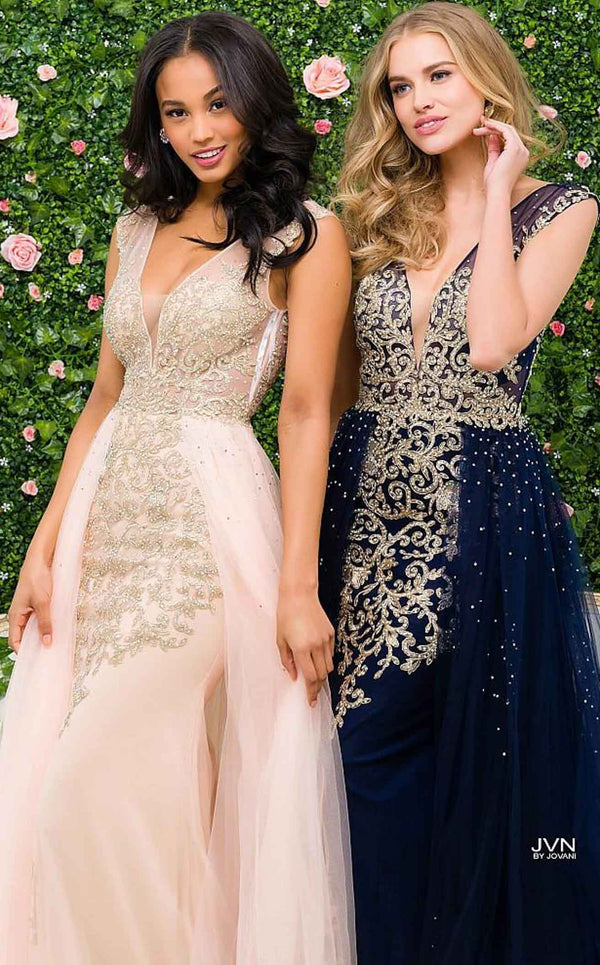 Jovani JVN41677 Dress Navy-Gold/Blush-Nude