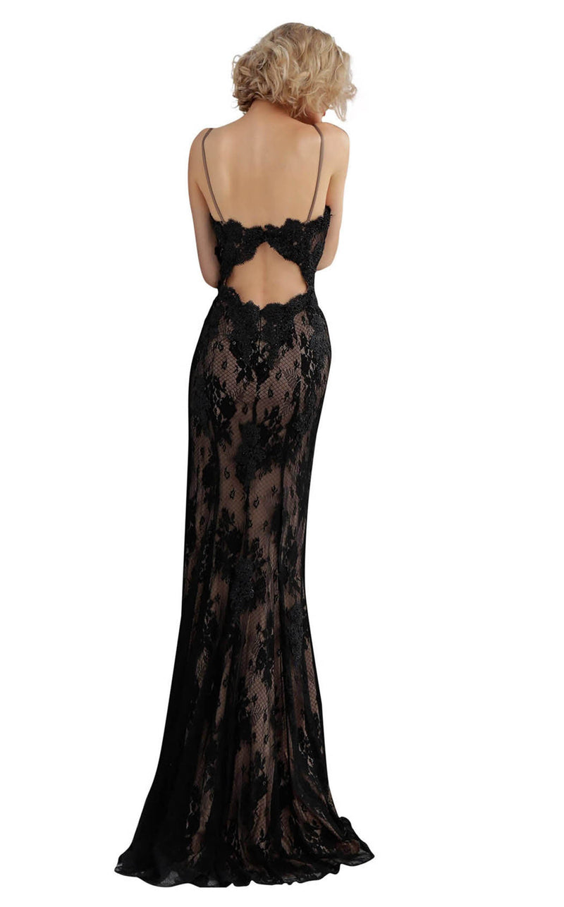jovani black lace prom dress Jovani -43859 Strapless Black Lace Evening Prom Gown with Ruched Satin Accent 2 / Black