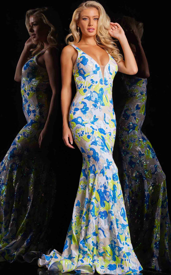 Jovani 26130 Yellow-Blue