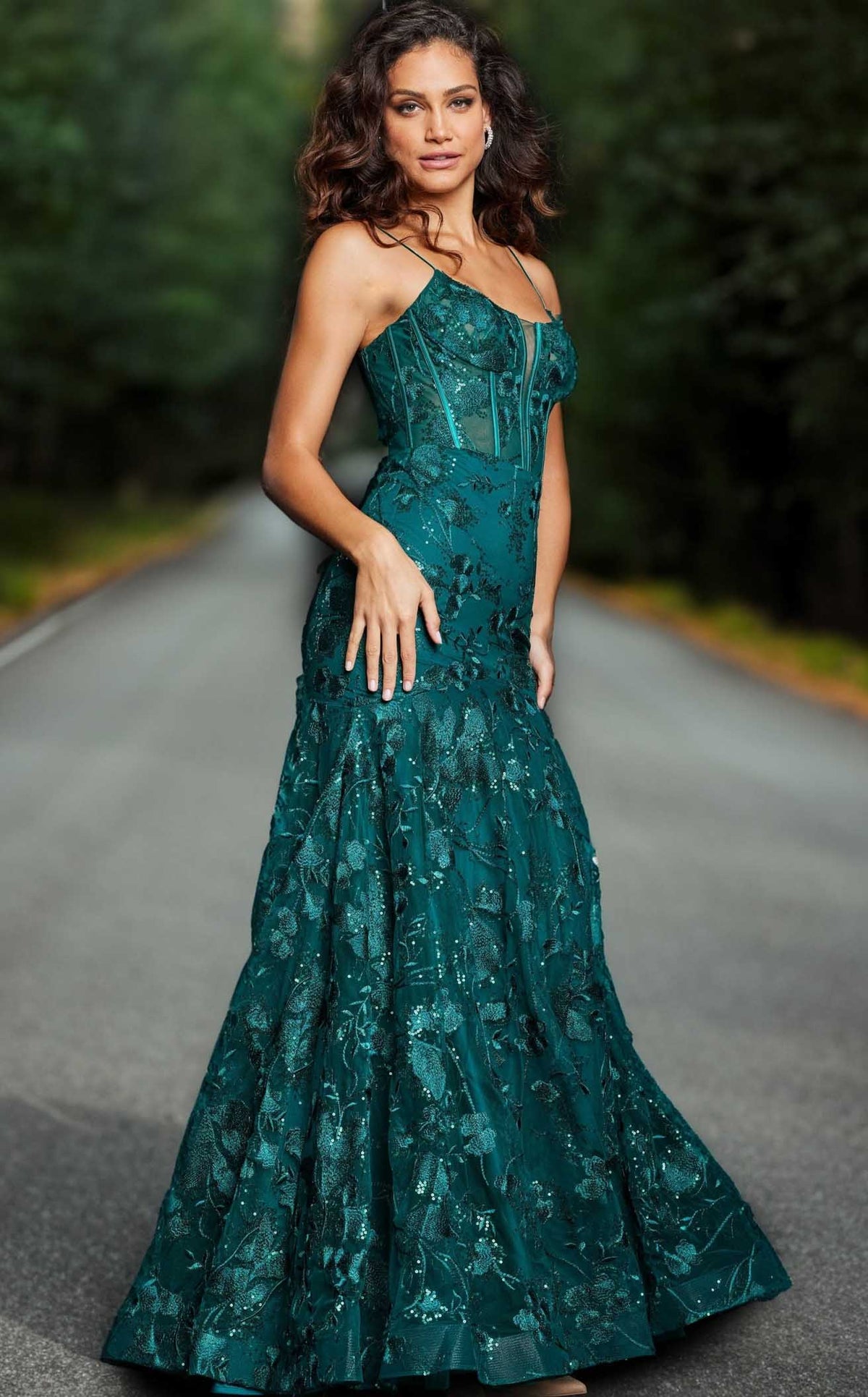 white christmas dresses Jovani 43808 - Long A-Line Dress - Short Sleeves, Pleated Bodice, Beaded Accents, Pockets, Mid-Open Back 12 / Navy