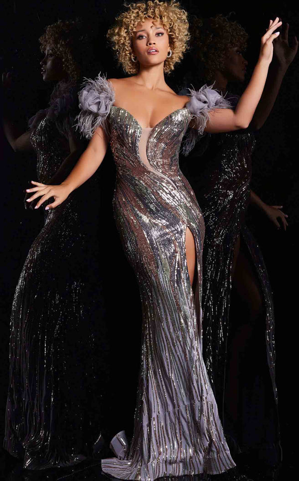 Jovani 38679 Grey/Rose Gold