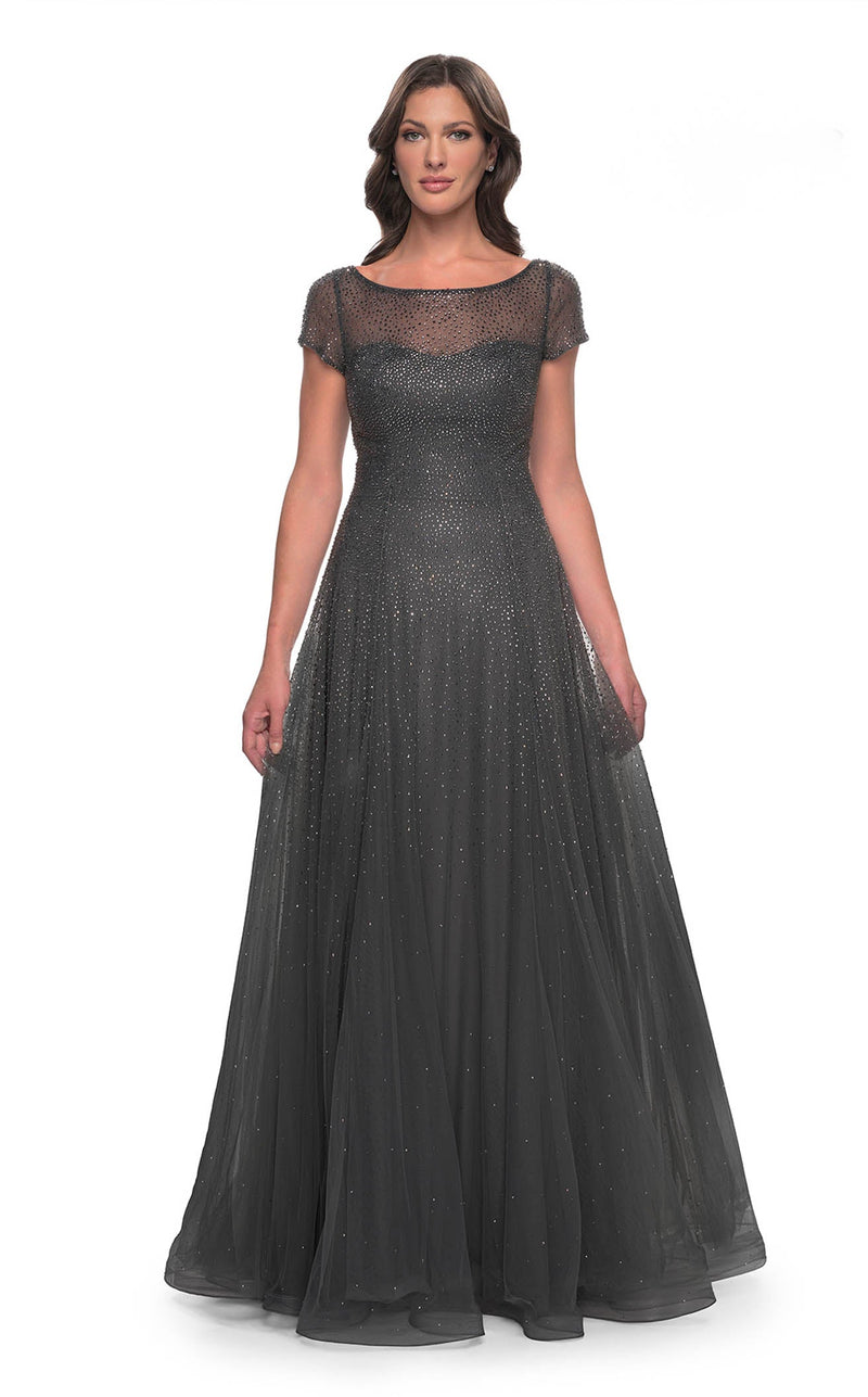 gunmetal lace dress Gunmetal Embellished V Neck Formal Dress 37206