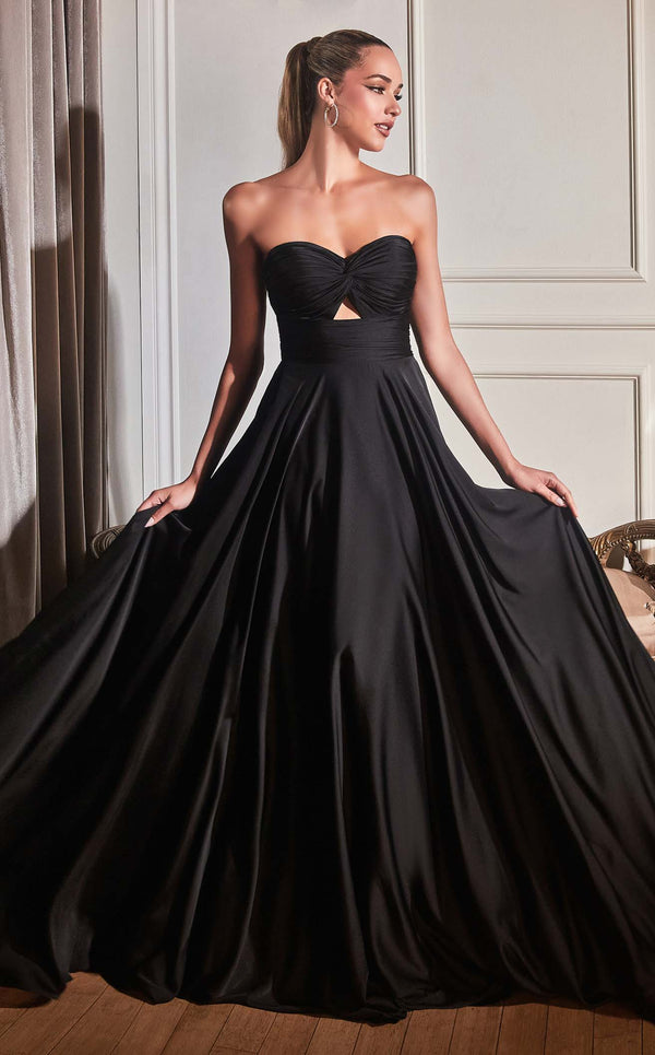 Long black satin dress with crystals | Genny