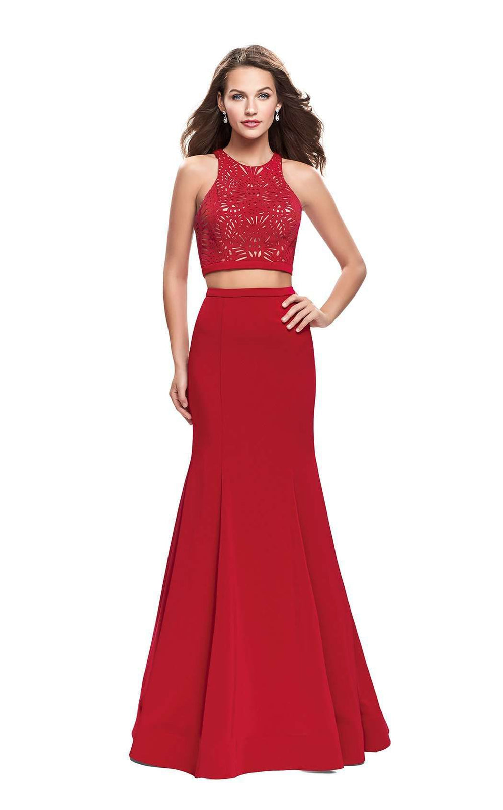 open lace back dress Hailee Steinfeld Red Satin Celebrity Ball Gown – loveangeldress main image 1