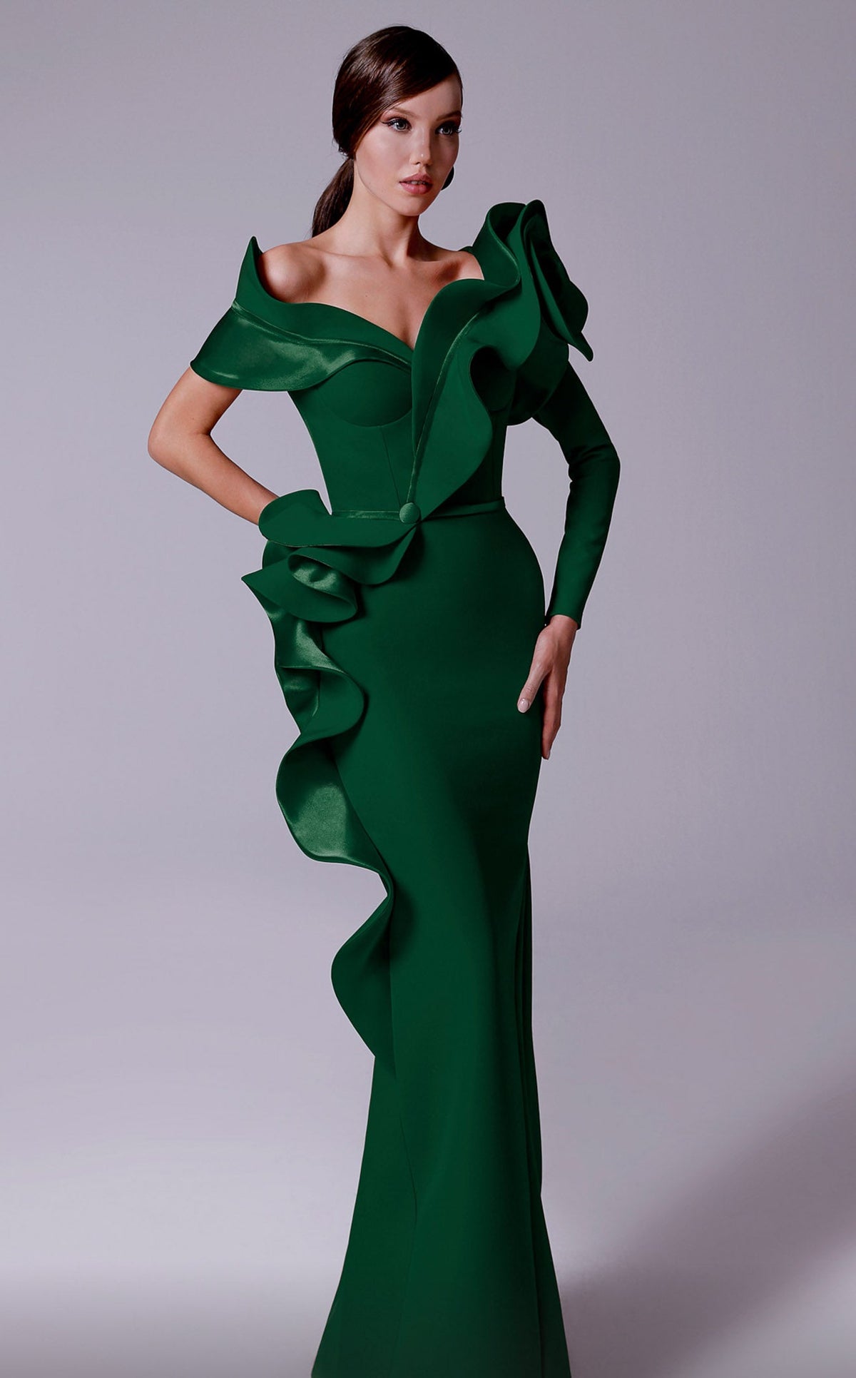 green emerald velvet dress MNM Couture 2714 Prom Dress - Magenta