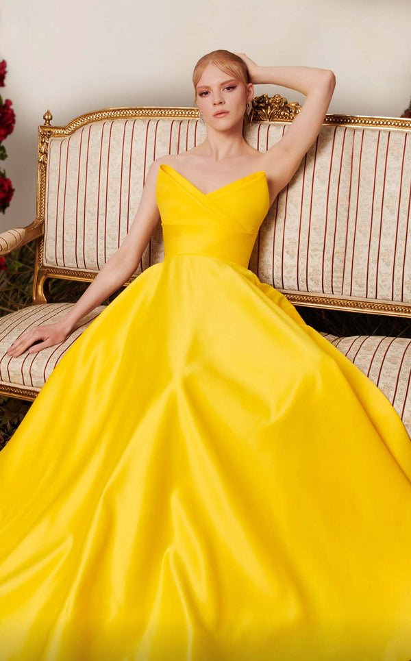 Yellow tulle long prom dress yellow formal dress – dresstby