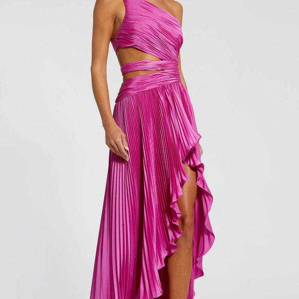 【Mac Duggal】ピンクパール装飾の7分袖ガウン Mac-Duggal-49837-Fuchsia-