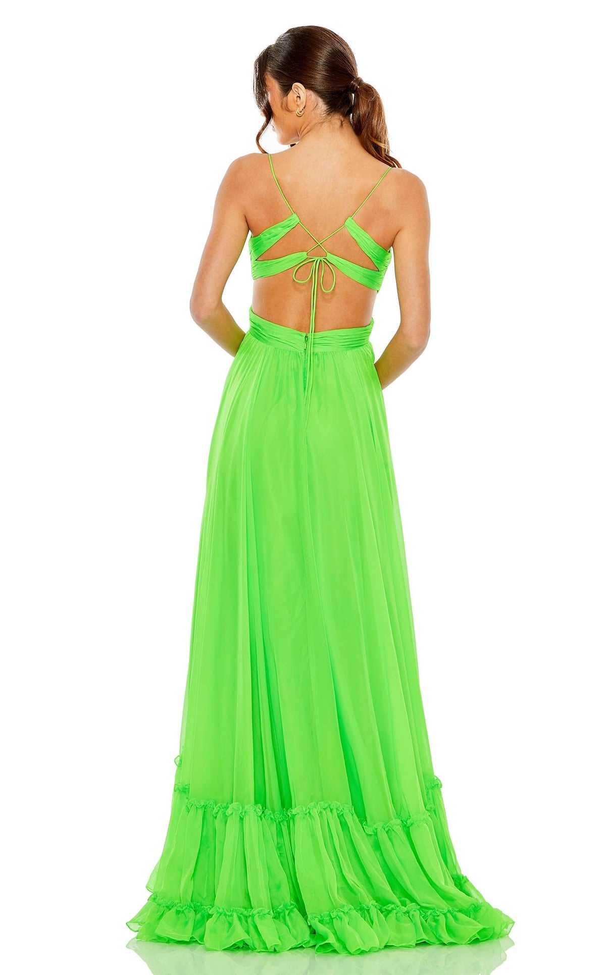 Mac Duggal Ruched Tiered Spaghetti Strap Gown