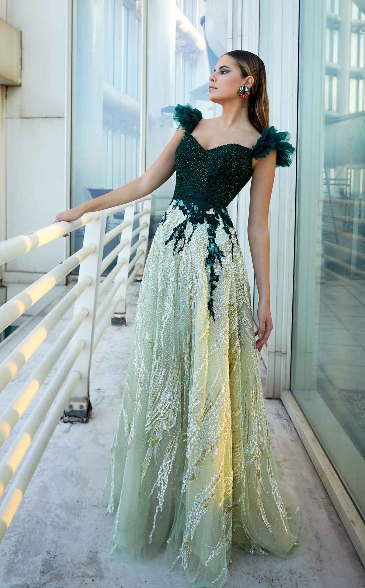 knee length dresses for ladies Sparkly Tiered Lace Prom Dress: Dancing Queen 4480 Hunter Green / XSmall main image 1