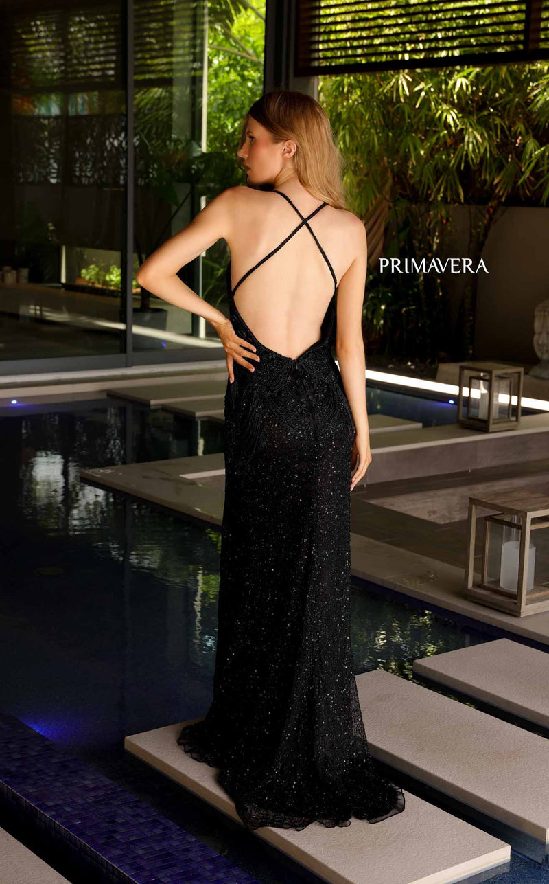 primavera black sequin prom dress Primavera Couture 4152 Long Sequin Fitted Formal Prom Dress