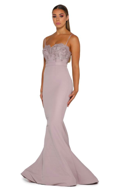 Portia and Scarlett Briar Rose Gown with Lace Train Dark Stone