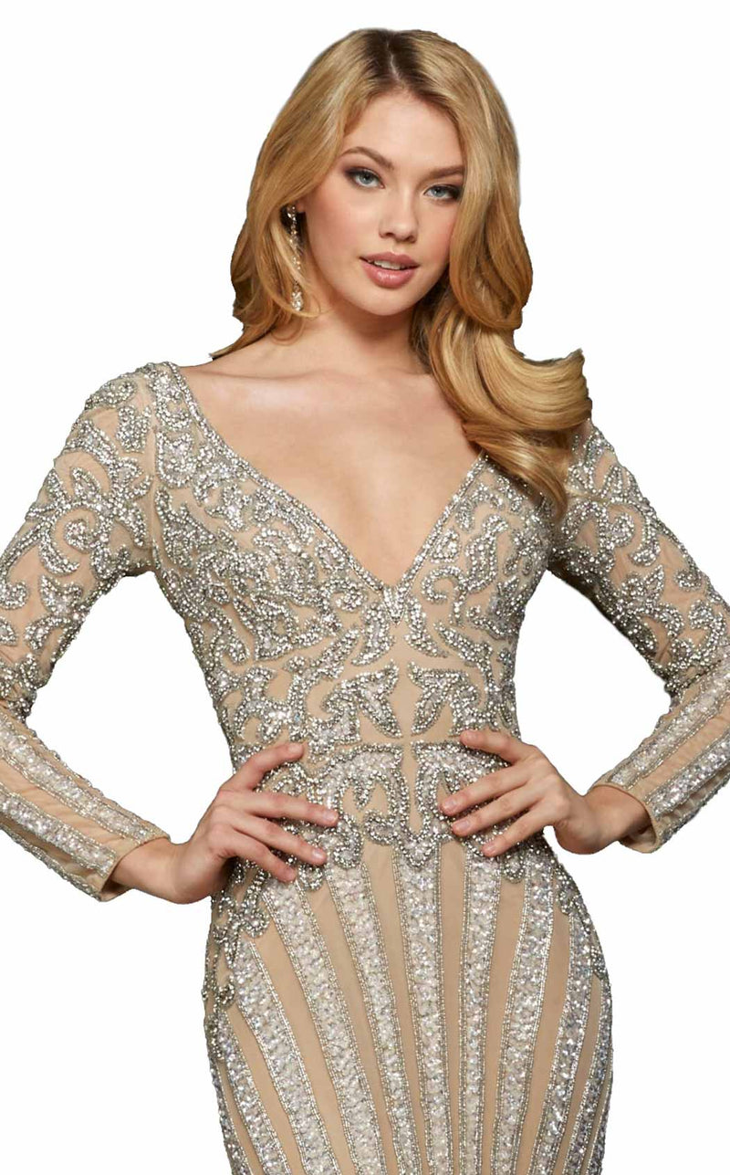 Sherri Hill 53292 Nude/Silver