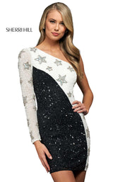 Sherri Hill 54127 Black-Ivory-Silver