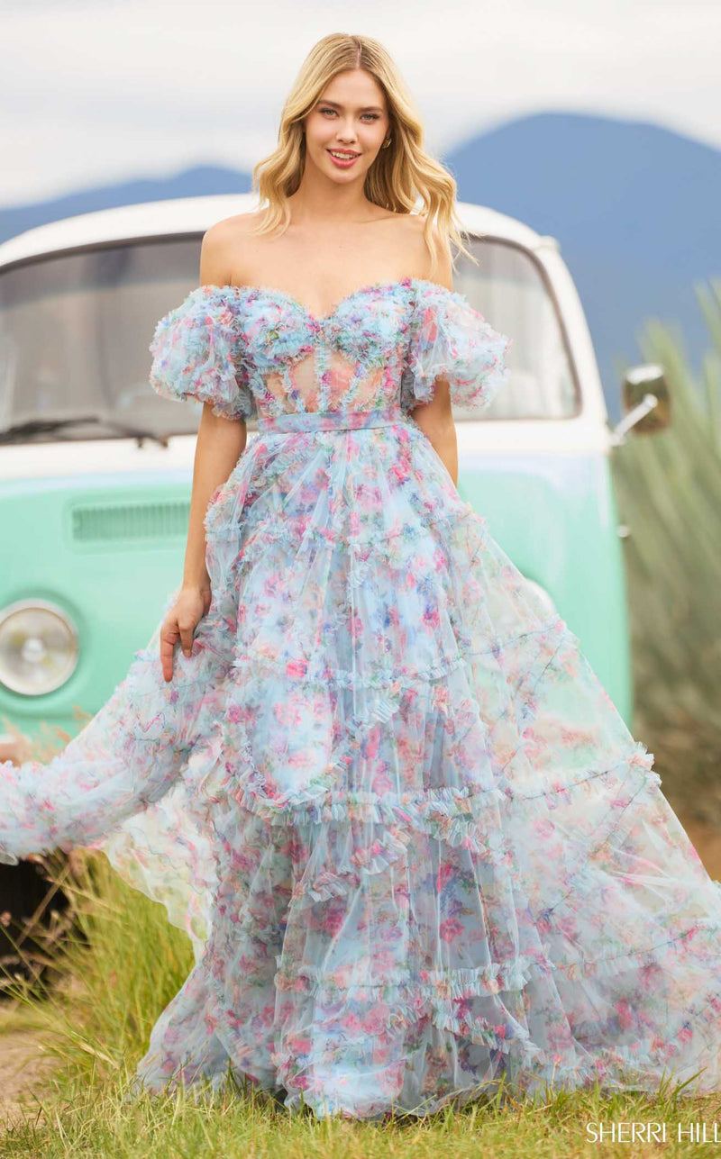 Sherri hill blue floral sales
