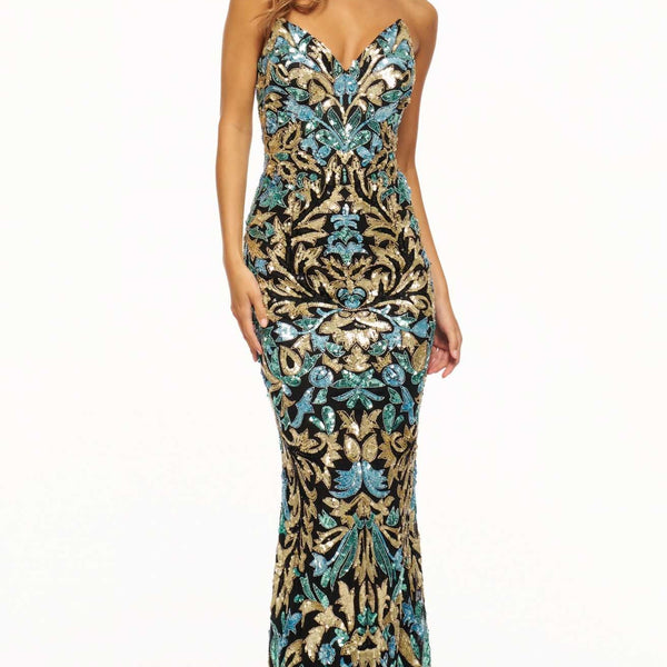 Sherri Hill 56080 Prom Dress - Black-Gold-Light-Blue
