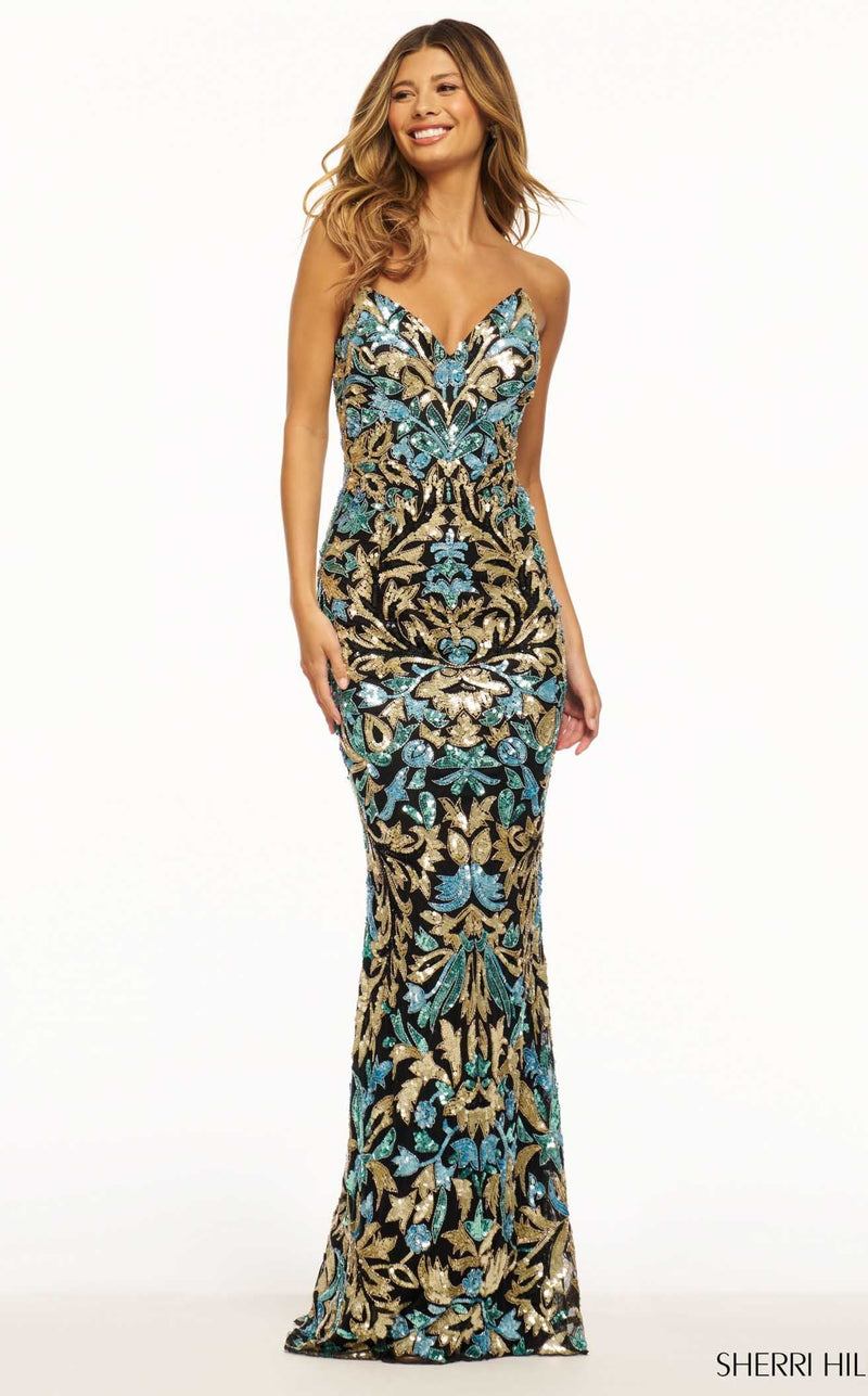 Sherri Hill 56080 Black-Gold-Light-Blue