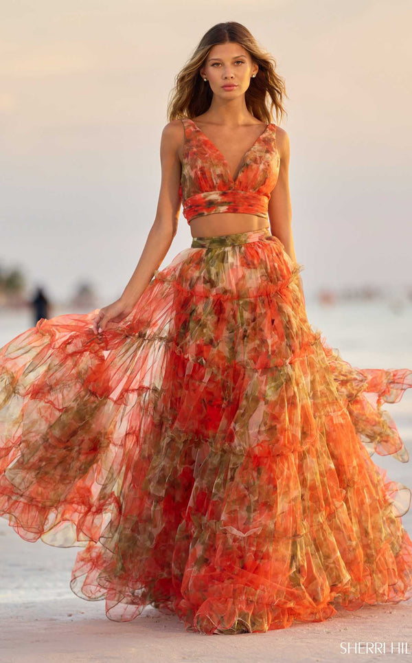 Sherri Hill 56151 Orange Print