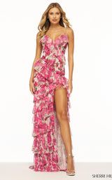 Sherri Hill 56307 Ivory-Fuchsia-Print