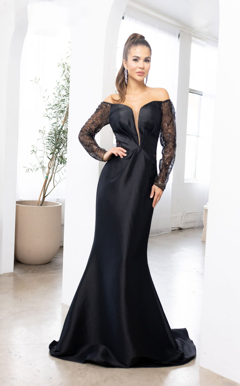 Terani V Neck Off Shoulder Gown Terani Couture 1921M0727 Off