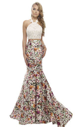 Janique JA2004 Ivory-Lace-Top-Multi-Printed-Skirt