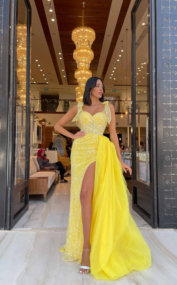 Yellow and deals white formal dresses