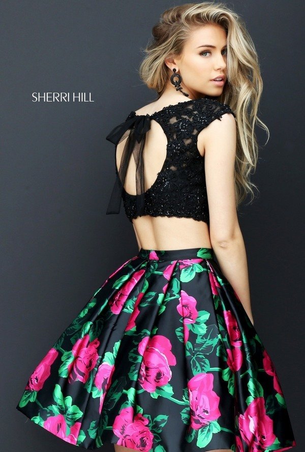 Sherri Hill 50603 Black/Fuchsia Print
