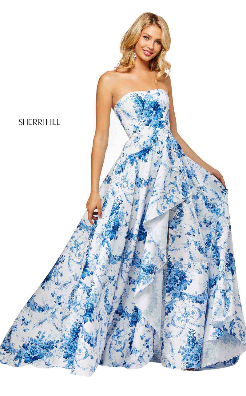 Sherri Hill 52532 Ivory-Blue-Print
