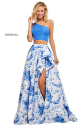 Sherri Hill 52617 Blue-Ivory-Print