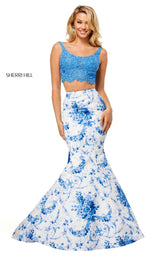 Sherri Hill 52622 Blue-Ivory-Print