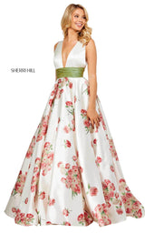 Sherri Hill 52632 Ivory-Print-Green