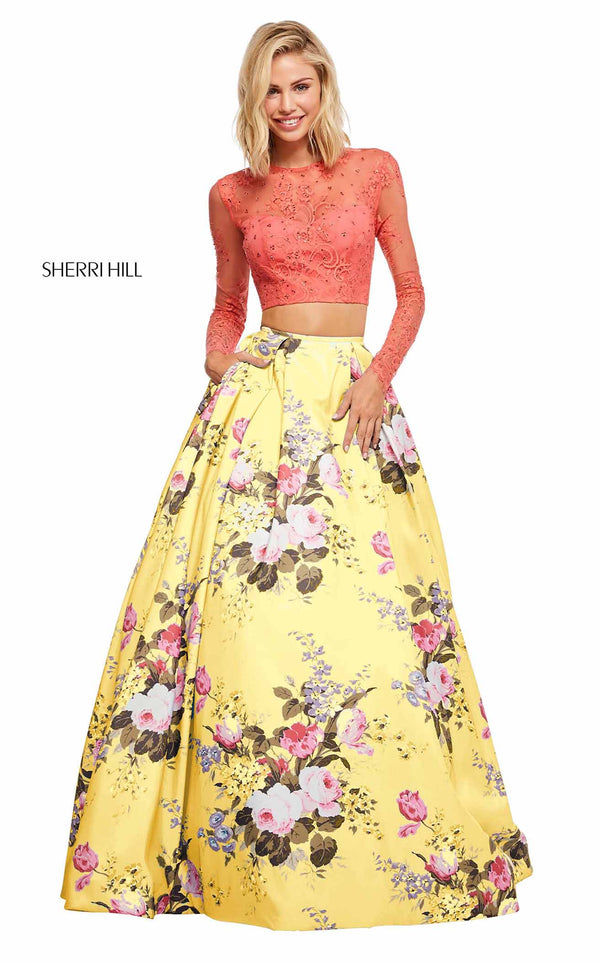 Sherri Hill 52717 Coral-Yellow-Print