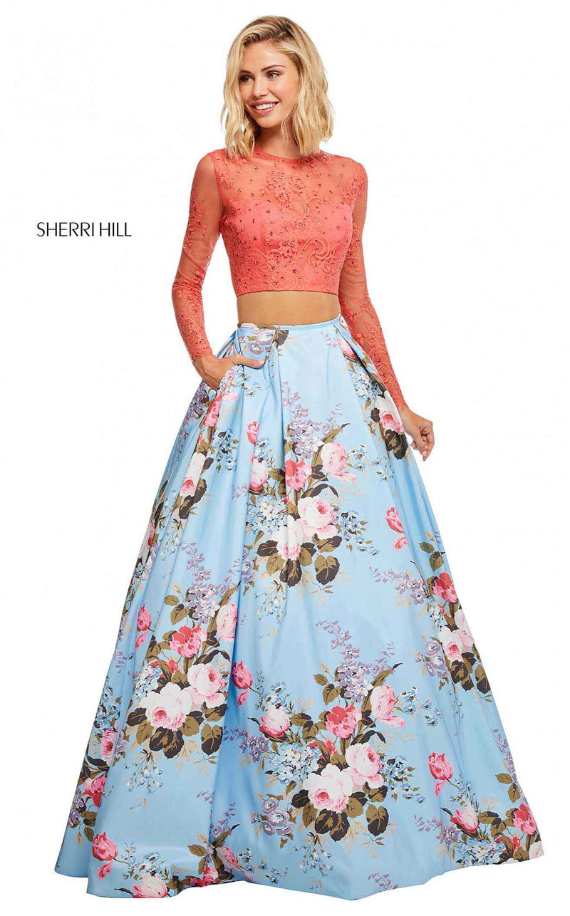 Sherri Hill 52717CL Coral-Blue-Print